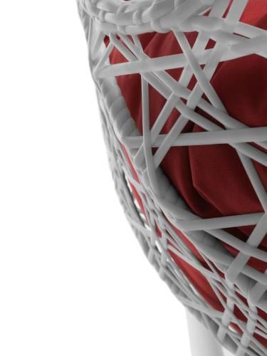 Подвесное кресло ДЛЯ ДВОИХ ЛЮКС с ротангом белое, красная подушка