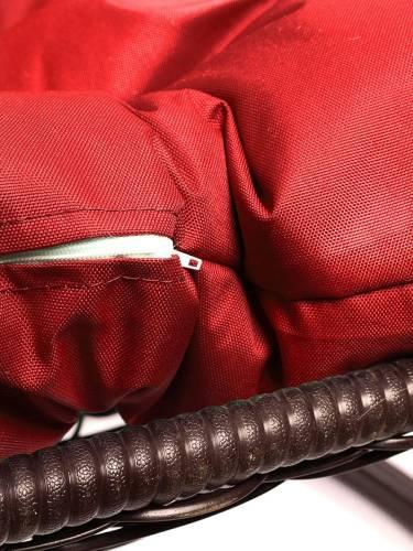 Подвесное кресло ДЛЯ ДВОИХ с ротангом коричневое, красная подушка