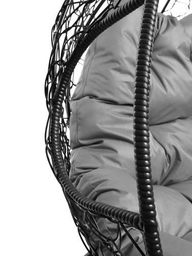 Подвесное кресло ДЛЯ ДВОИХ с ротангом чёрное, серая подушка