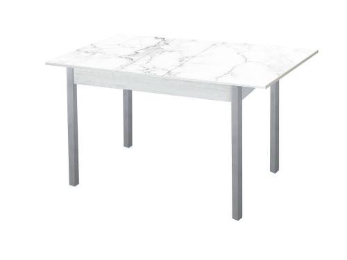 Стол обеденный Альфа фотопечать / бетон белый Белый мрамор / опора квадро серебристый металлик