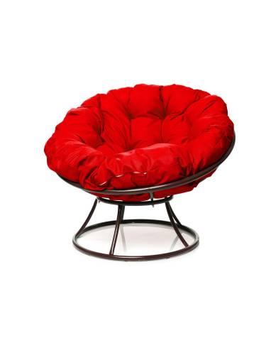 Кресло ПАПАСАН без ротанга коричневое, красная подушка
